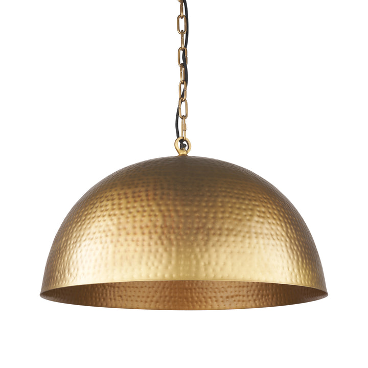 Karina 24" Round Brass-tone Hammered Metal Dome Pendant Light Decor Mercana