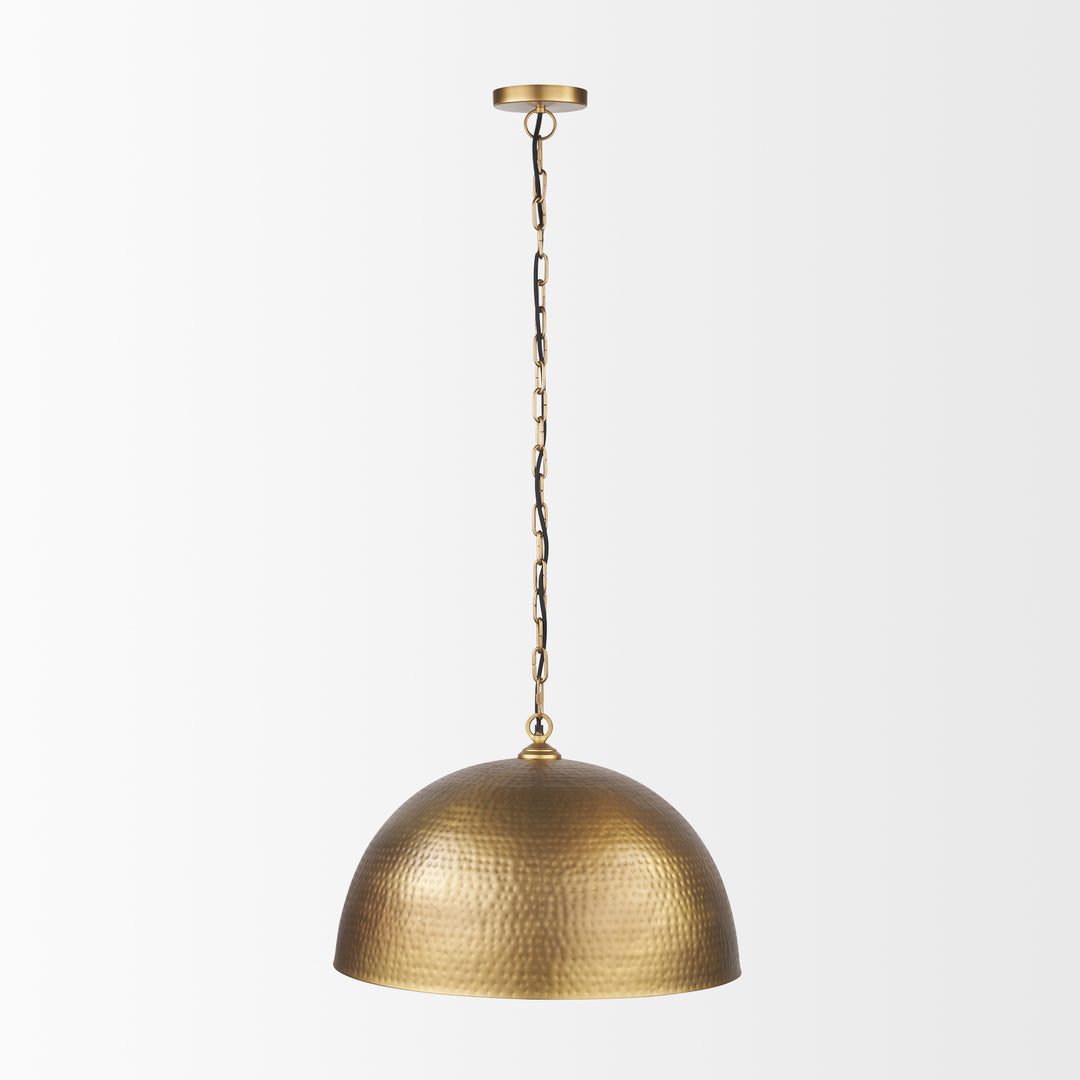 Karina 24" Round Brass-tone Hammered Metal Dome Pendant Light Decor Mercana