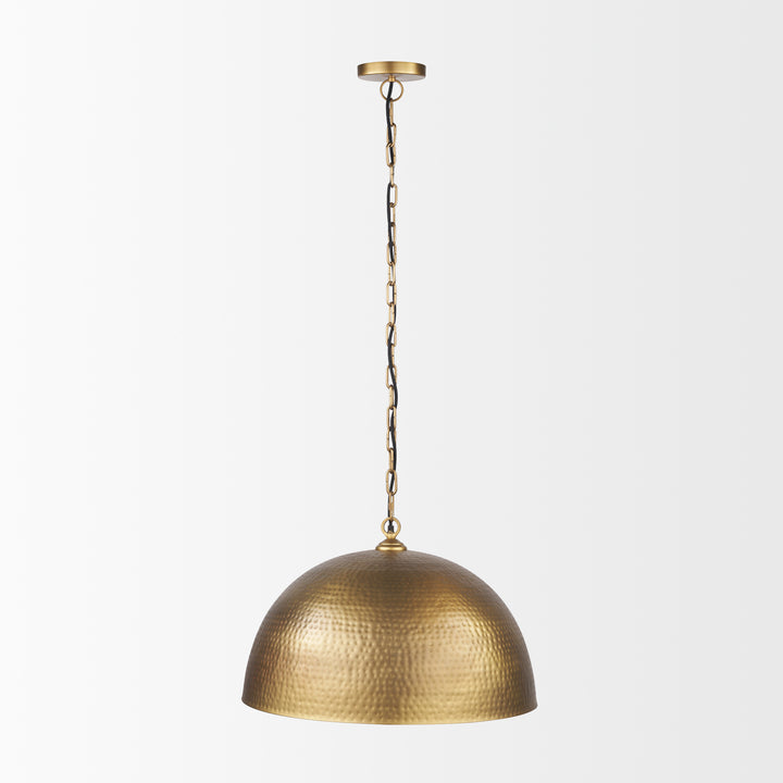 Karina 24" Round Brass-tone Hammered Metal Dome Pendant Light Decor Mercana
