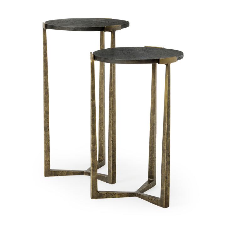 Atticus Black Wood and Antiqued Gold Metal Nesting Accent Tables (Set of 2) Dining Room Mercana