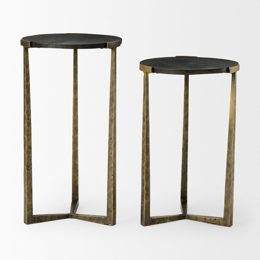 Atticus Black Wood and Antiqued Gold Metal Nesting Accent Tables (Set of 2) Dining Room Mercana