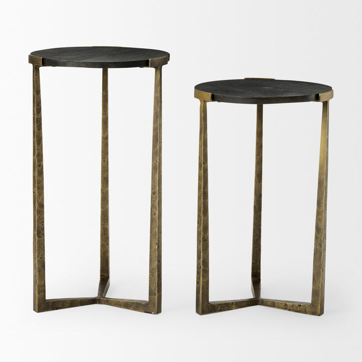 Atticus Black Wood and Antiqued Gold Metal Nesting Accent Tables (Set of 2) Dining Room Mercana