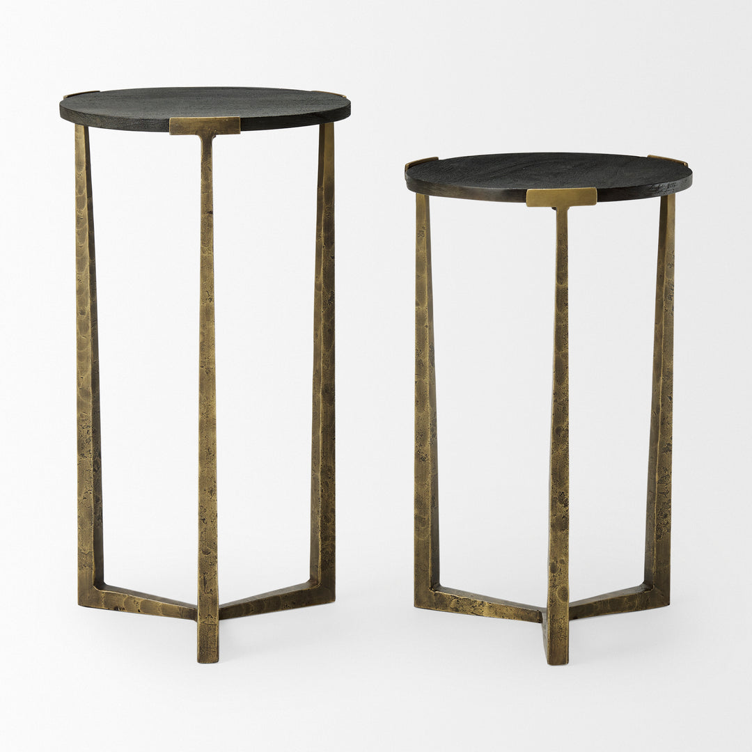 Atticus Black Wood and Antiqued Gold Metal Nesting Accent Tables (Set of 2) Dining Room Mercana