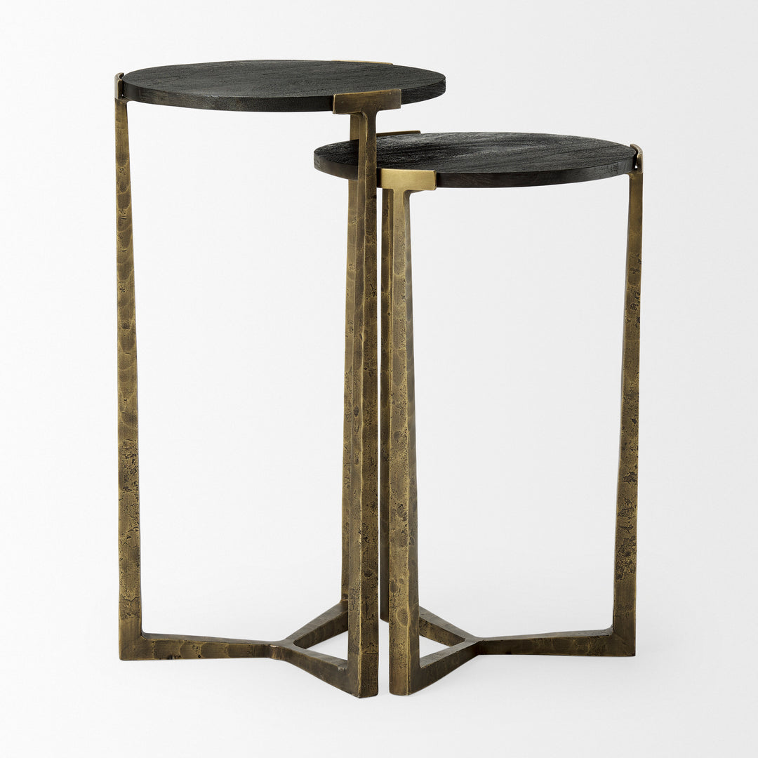 Atticus Black Wood and Antiqued Gold Metal Nesting Accent Tables (Set of 2) Dining Room Mercana