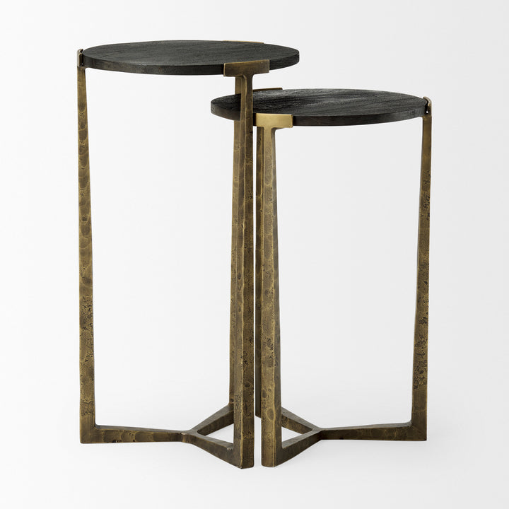 Atticus Black Wood and Antiqued Gold Metal Nesting Accent Tables (Set of 2) Dining Room Mercana