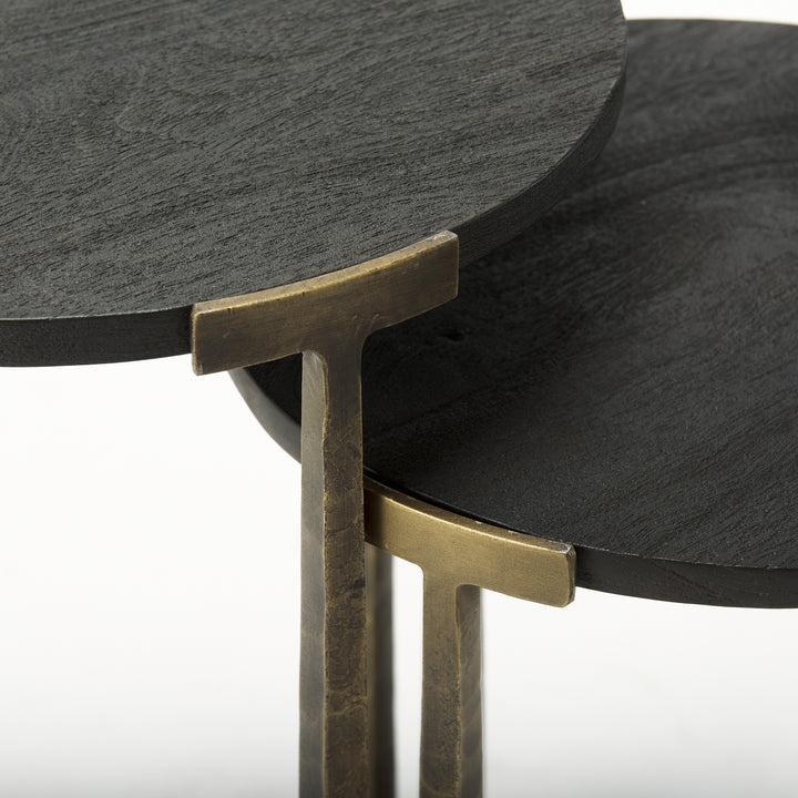 Atticus Black Wood and Antiqued Gold Metal Nesting Accent Tables (Set of 2) Dining Room Mercana