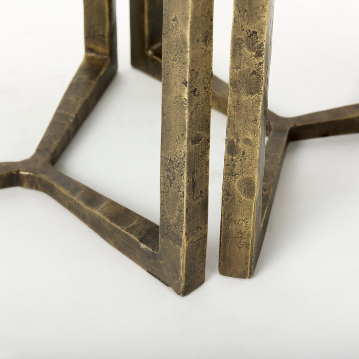 Atticus Black Wood and Antiqued Gold Metal Nesting Accent Tables (Set of 2) Dining Room Mercana