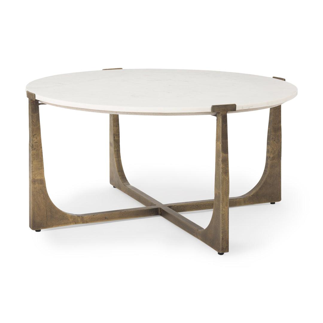 Atticus Marble and Antiqued Gold Metal Coffee Table Living Room Mercana