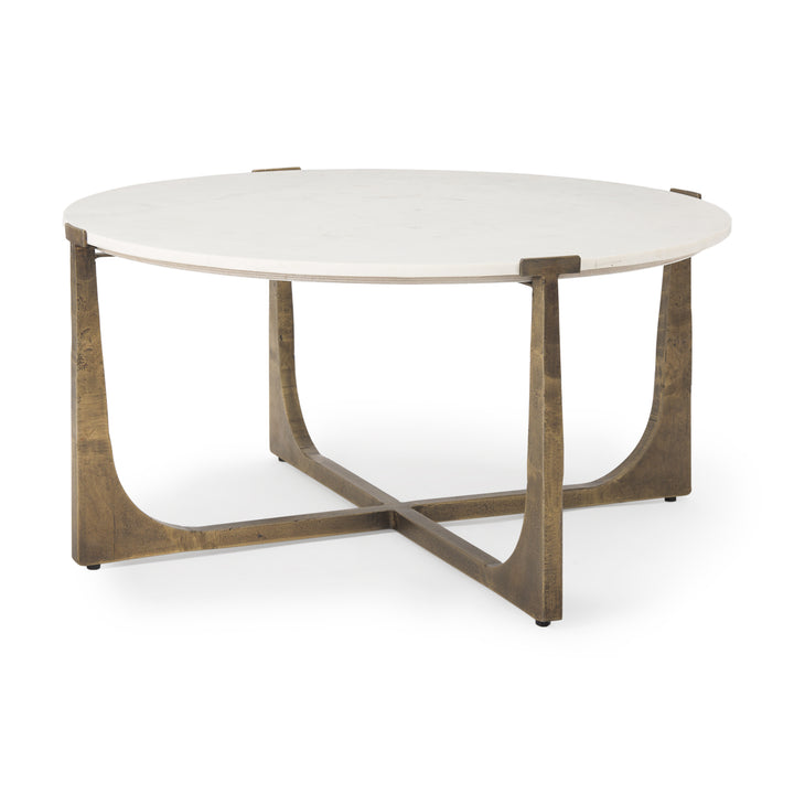 Atticus Marble and Antiqued Gold Metal Coffee Table Living Room Mercana