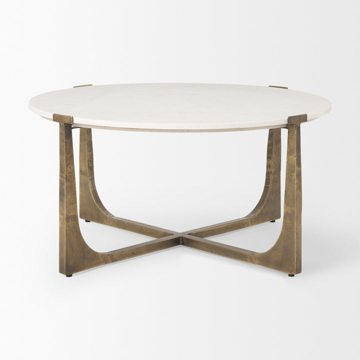 Atticus Marble and Antiqued Gold Metal Coffee Table Living Room Mercana