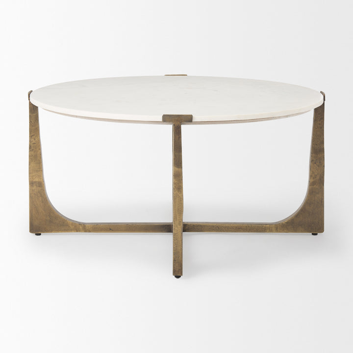 Atticus Marble and Antiqued Gold Metal Coffee Table Living Room Mercana