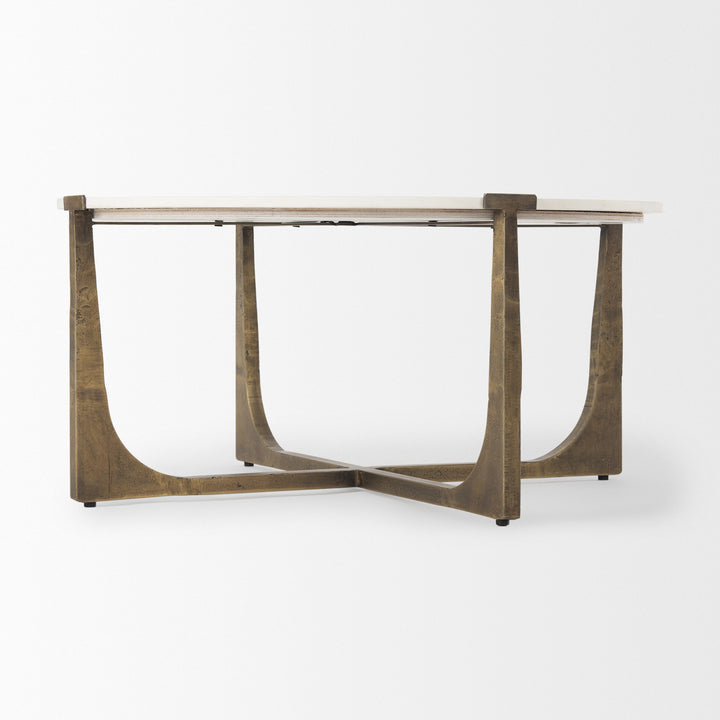 Atticus Marble and Antiqued Gold Metal Coffee Table Living Room Mercana