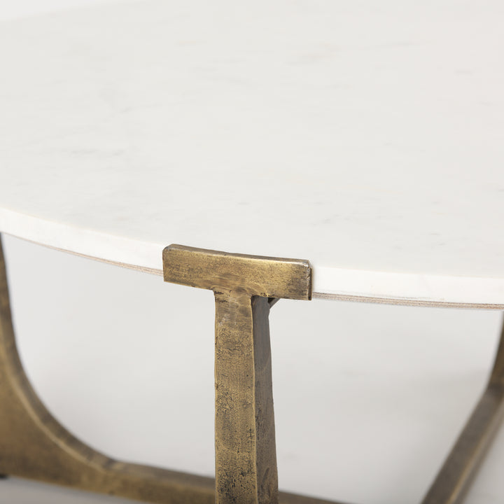 Atticus Marble and Antiqued Gold Metal Coffee Table Living Room Mercana