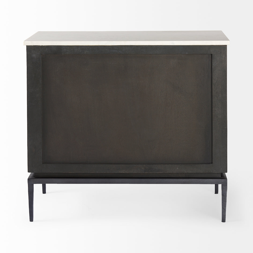 Divina Black-Brown Wood w/ White Marble Top and Black Metal Base Accent Cabinet Decor Mercana