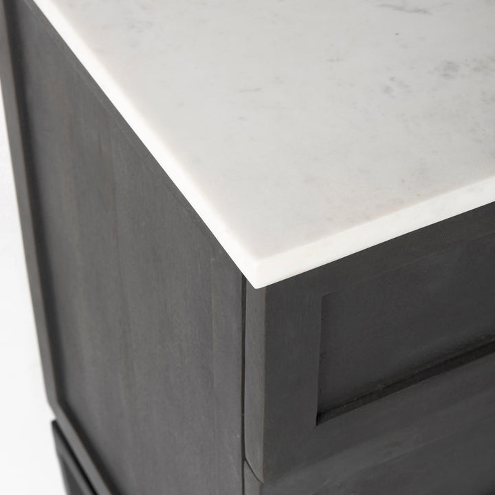 Divina Black-Brown Wood w/ White Marble Top and Black Metal Base Accent Cabinet Decor Mercana