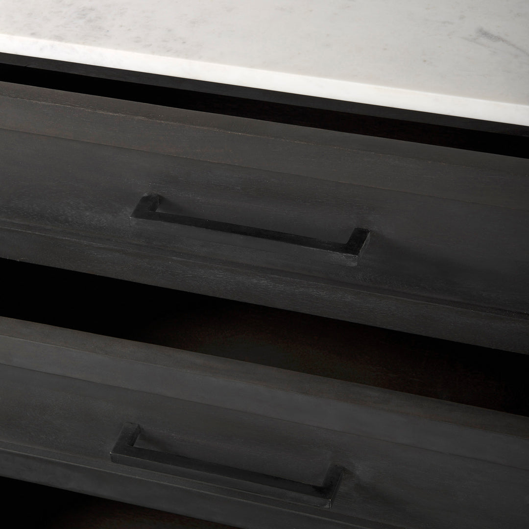 Divina Black-Brown Wood w/ White Marble Top and Black Metal Base Accent Cabinet Decor Mercana