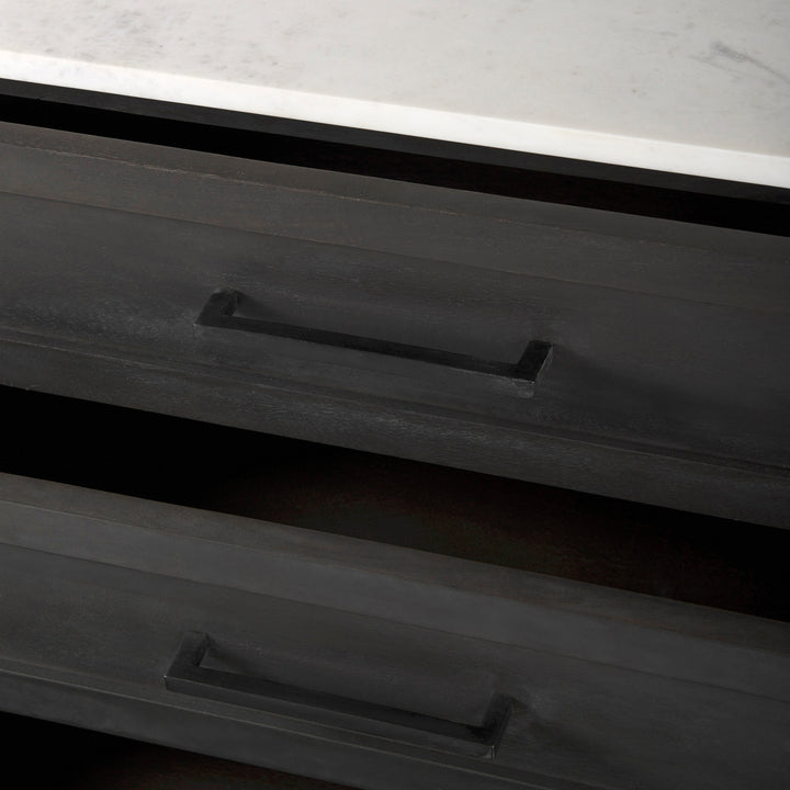 Divina Black-Brown Wood w/ White Marble Top and Black Metal Base Accent Cabinet Decor Mercana