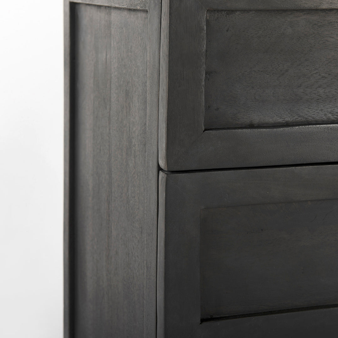 Divina Black-Brown Wood w/ White Marble Top and Black Metal Base Accent Cabinet Decor Mercana