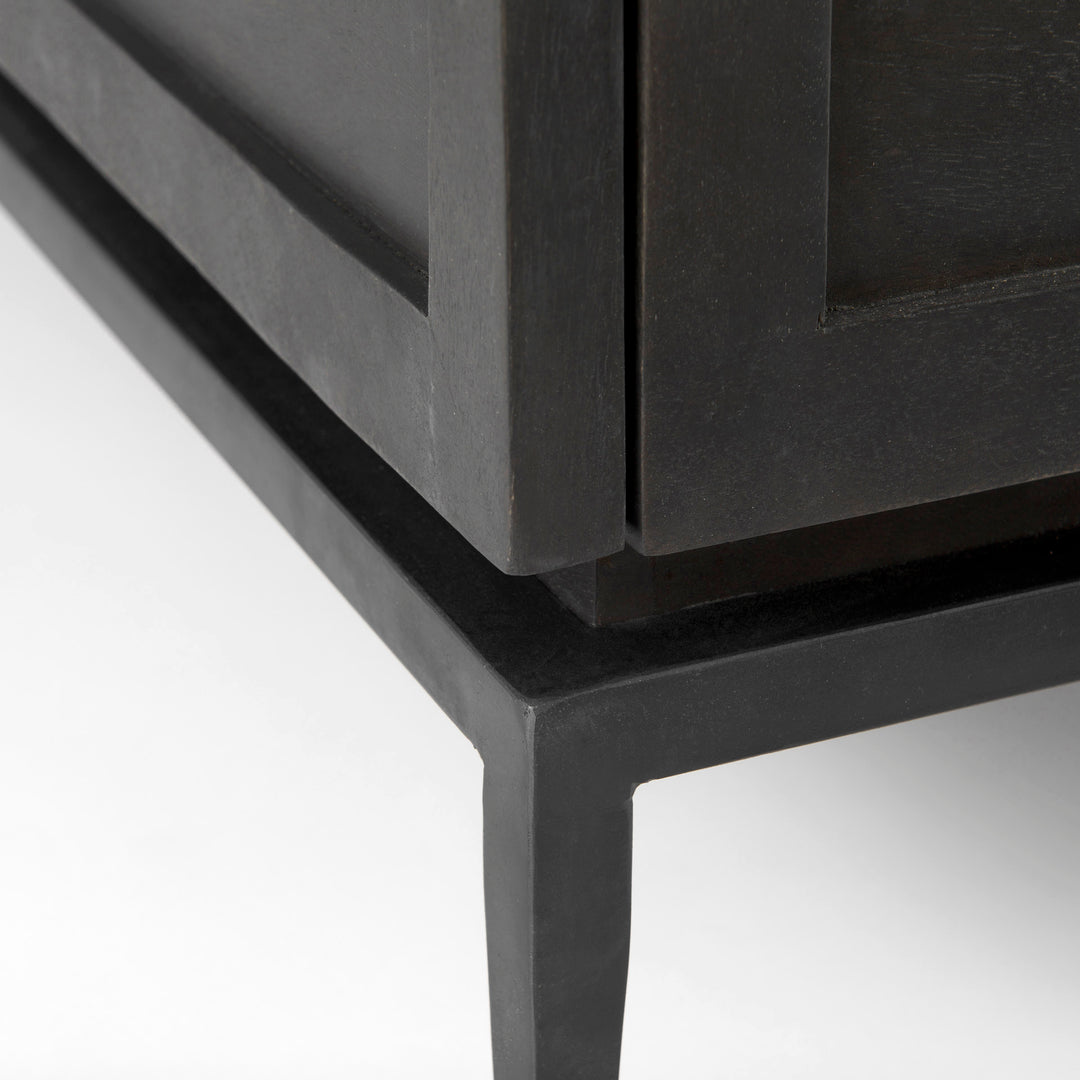 Divina Black-Brown Wood w/ White Marble Top and Black Metal Base Accent Cabinet Decor Mercana