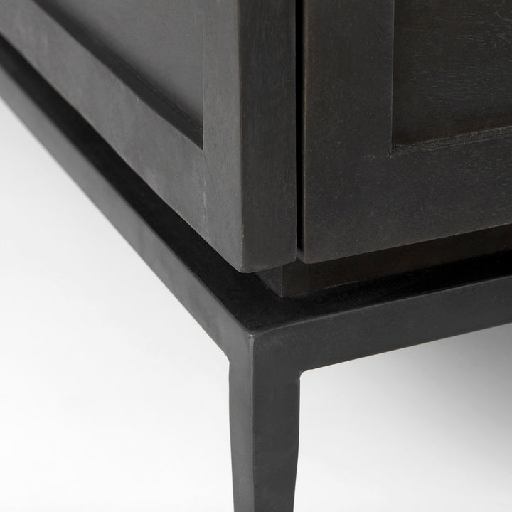 Divina Black-Brown Wood w/ White Marble Top and Black Metal Base Accent Cabinet Decor Mercana