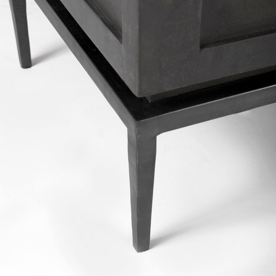 Divina Black-Brown Wood w/ White Marble Top and Black Metal Base Accent Cabinet Decor Mercana