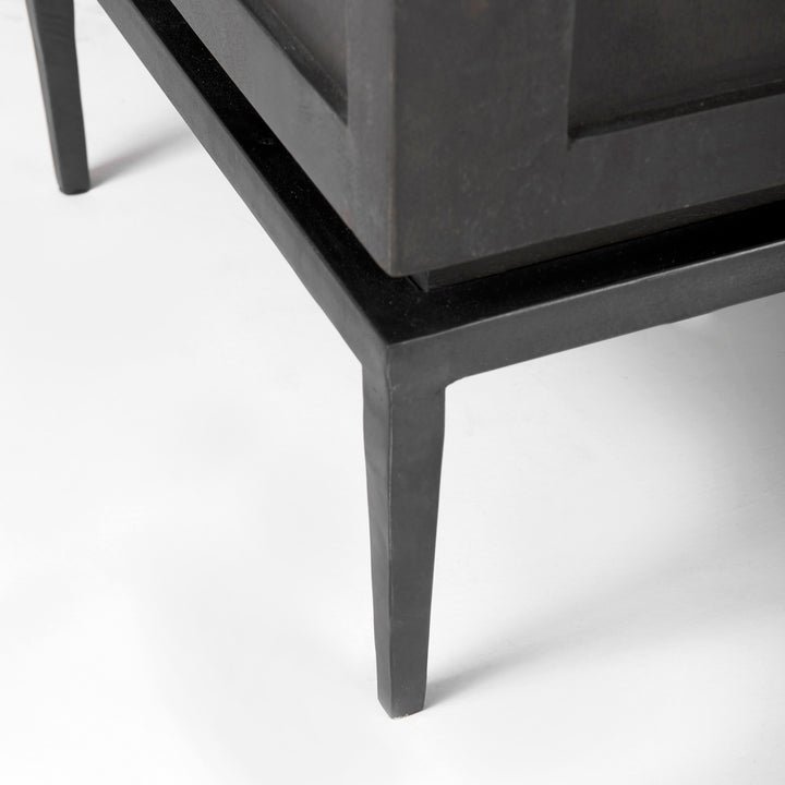 Divina Black-Brown Wood w/ White Marble Top and Black Metal Base Accent Cabinet Decor Mercana