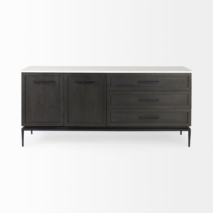 Divina Black-Brown Wood w/ White Marble Top and Black Metal Base Sideboard Dining Room Mercana