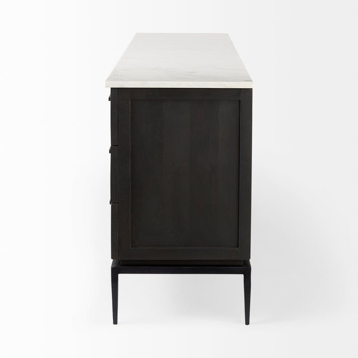 Divina Black-Brown Wood w/ White Marble Top and Black Metal Base Sideboard Dining Room Mercana