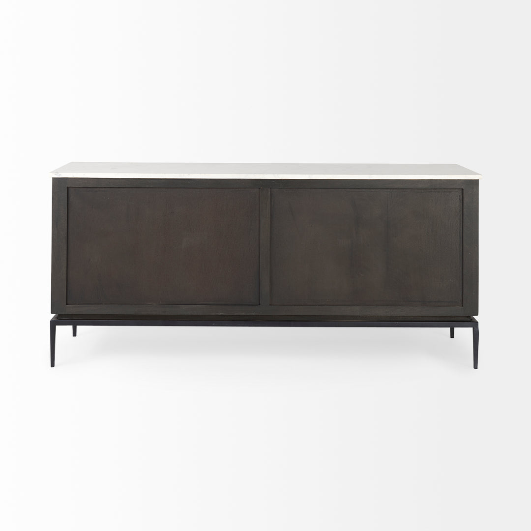 Divina Black-Brown Wood w/ White Marble Top and Black Metal Base Sideboard Dining Room Mercana