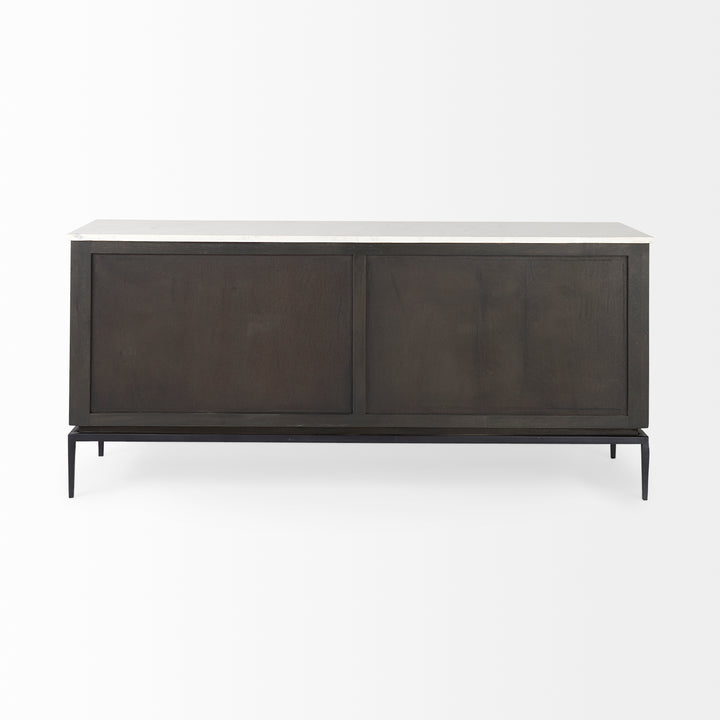 Divina Black-Brown Wood w/ White Marble Top and Black Metal Base Sideboard Dining Room Mercana