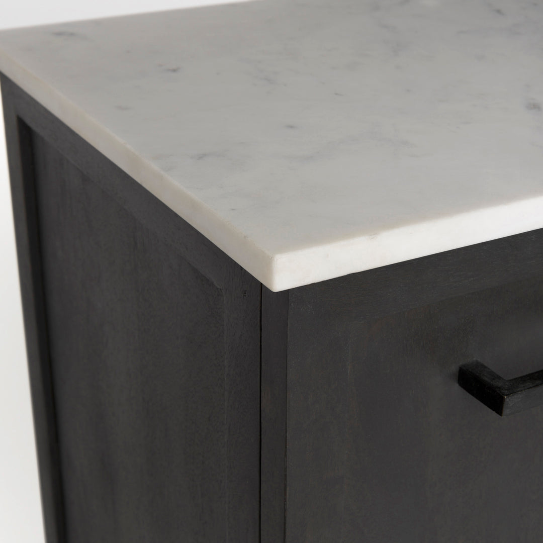 Divina Black-Brown Wood w/ White Marble Top and Black Metal Base Sideboard Dining Room Mercana