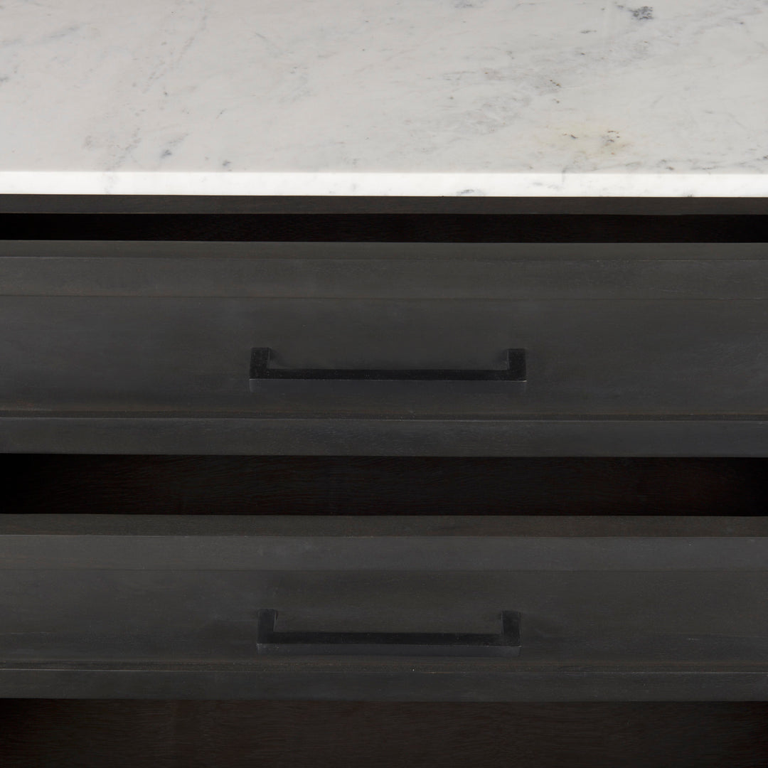 Divina Black-Brown Wood w/ White Marble Top and Black Metal Base Sideboard Dining Room Mercana