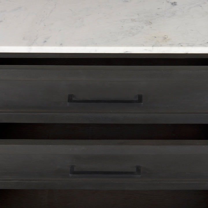 Divina Black-Brown Wood w/ White Marble Top and Black Metal Base Sideboard Dining Room Mercana