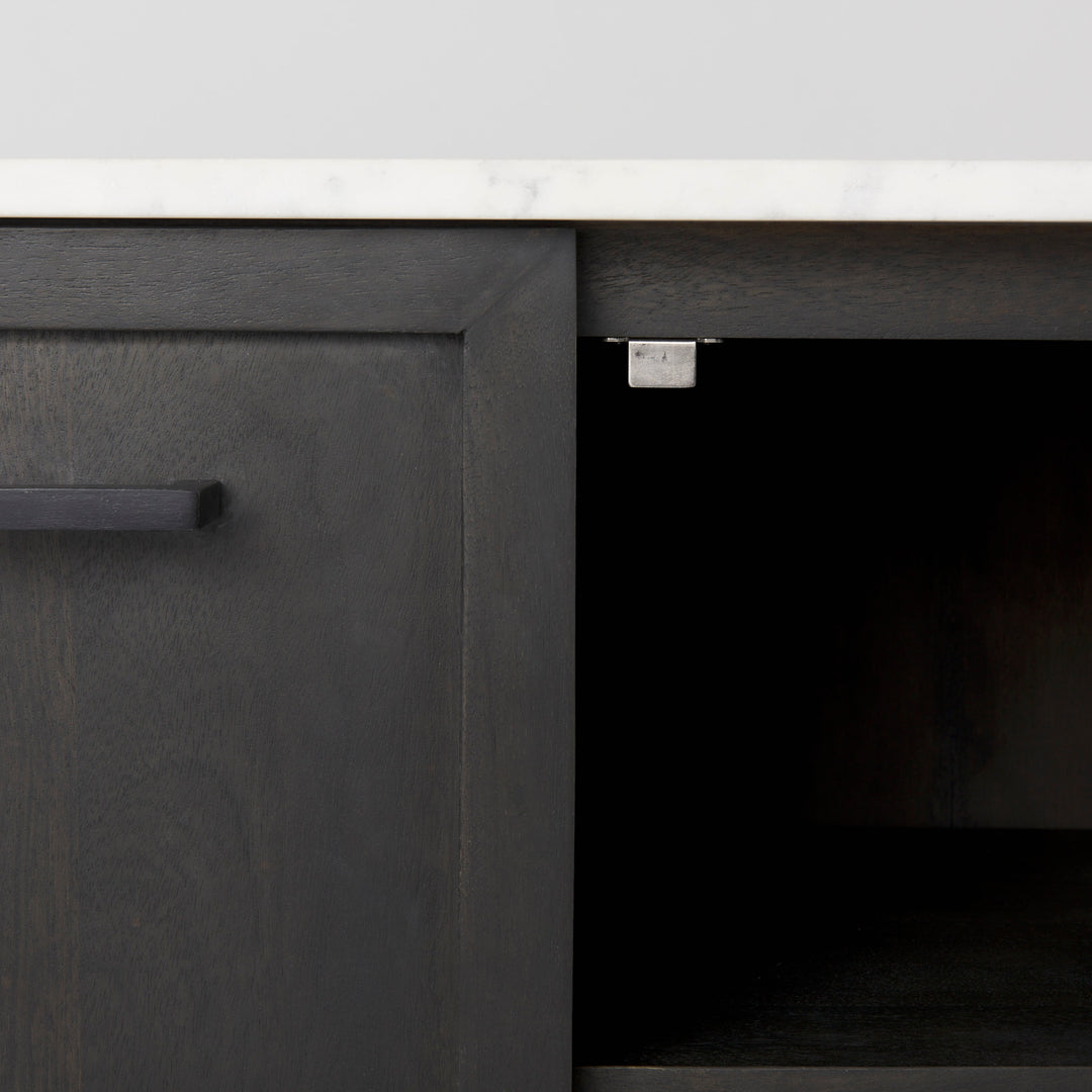 Divina Black-Brown Wood w/ White Marble Top and Black Metal Base Sideboard Dining Room Mercana