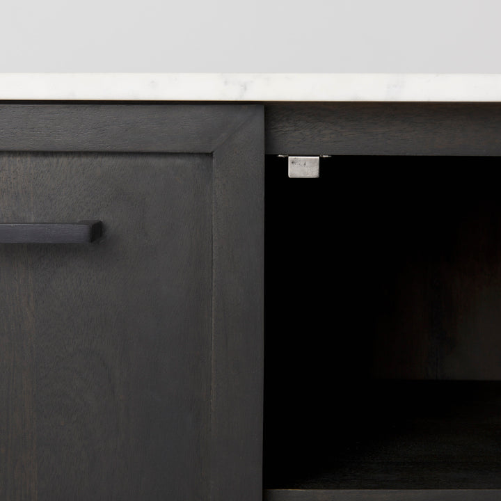 Divina Black-Brown Wood w/ White Marble Top and Black Metal Base Sideboard Dining Room Mercana