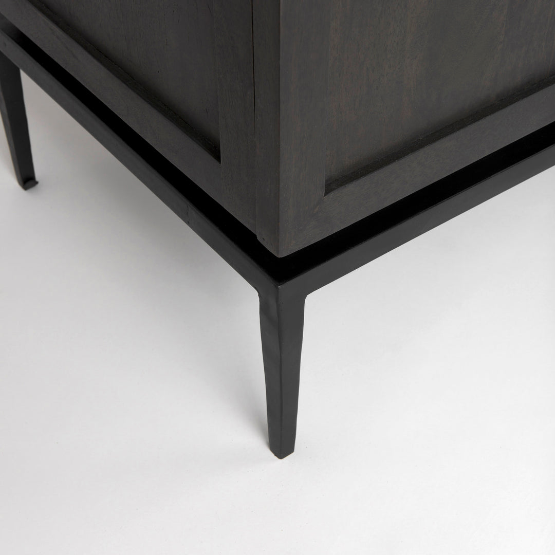Divina Black-Brown Wood w/ White Marble Top and Black Metal Base Sideboard Dining Room Mercana