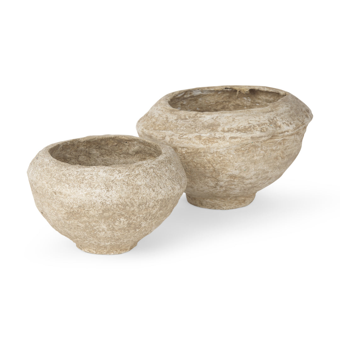 Sonu Set of 2 Beige Paper Mache Half-Pot Bowls Decor Mercana