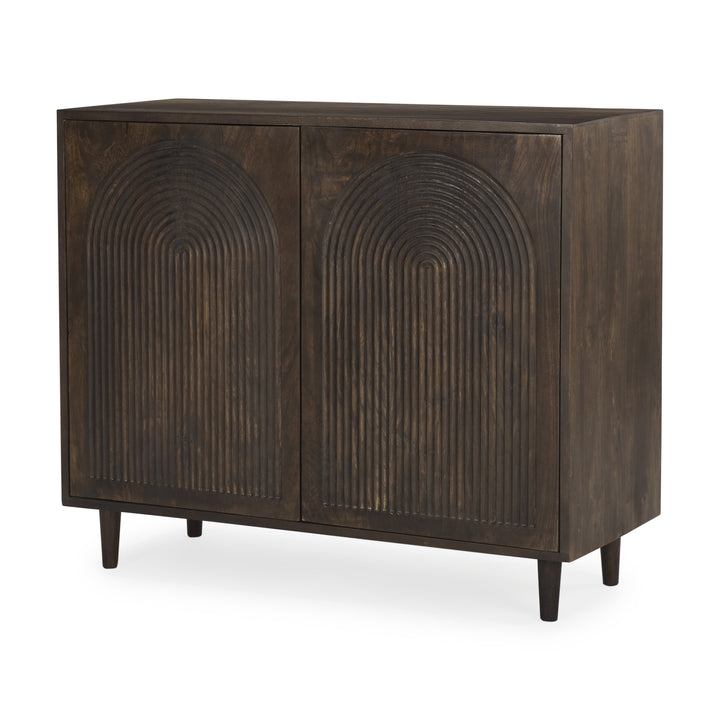 Tucker Dark Brown Wood w/ Carved Arch Pattern 2 Door Cabinet Decor Mercana