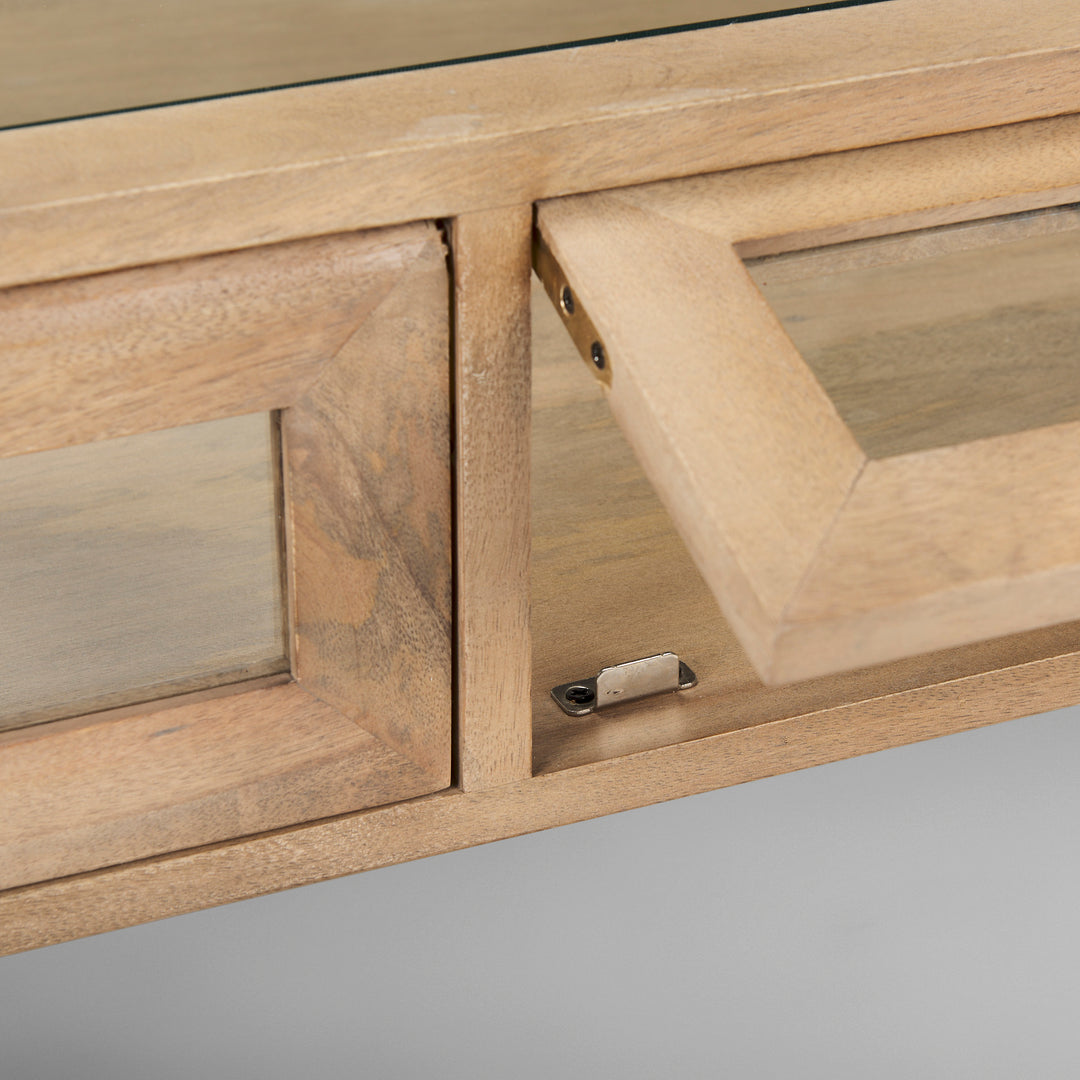 Arelius 42"L Rectangular Light Brown Wood w/ Black Metal Base Display Coffee Table Living Room Mercana