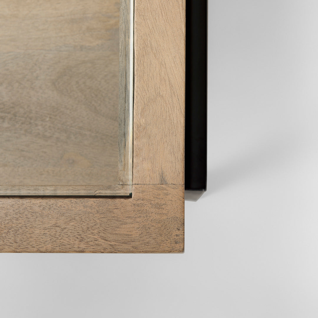 Arelius 42"L Rectangular Light Brown Wood w/ Black Metal Base Display Coffee Table Living Room Mercana