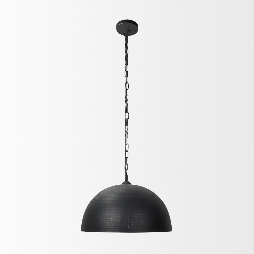 Karina 24" Round Matte Black Hammered Metal Dome Pendant Light Decor Mercana