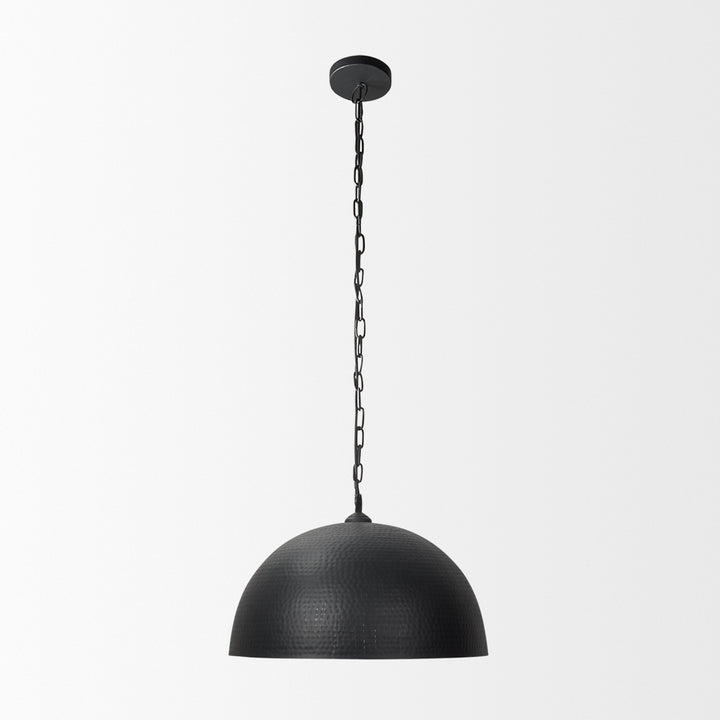 Karina 24" Round Matte Black Hammered Metal Dome Pendant Light Decor Mercana