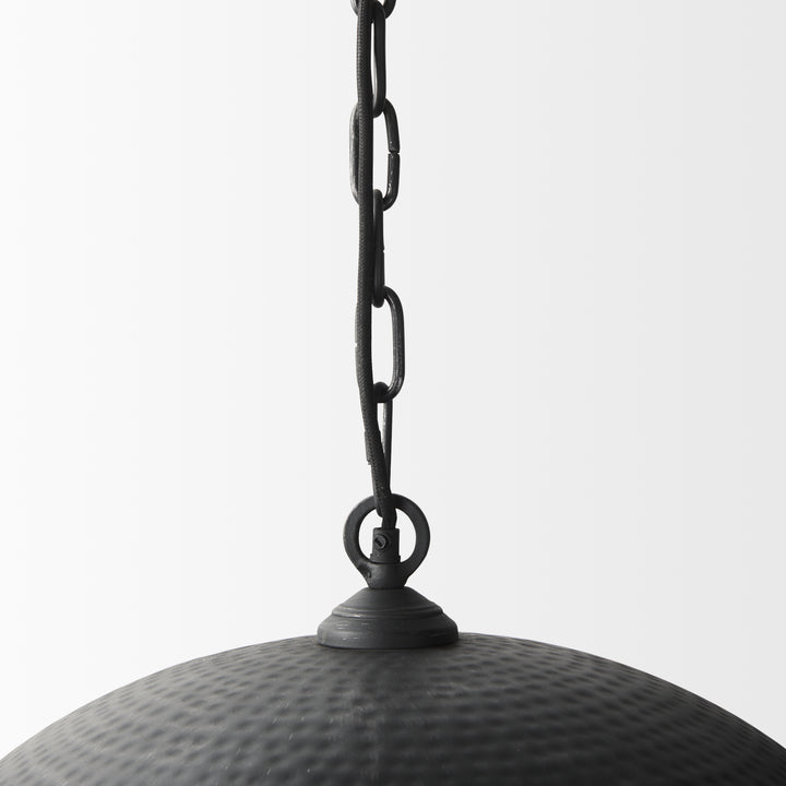 Karina 24" Round Matte Black Hammered Metal Dome Pendant Light Decor Mercana
