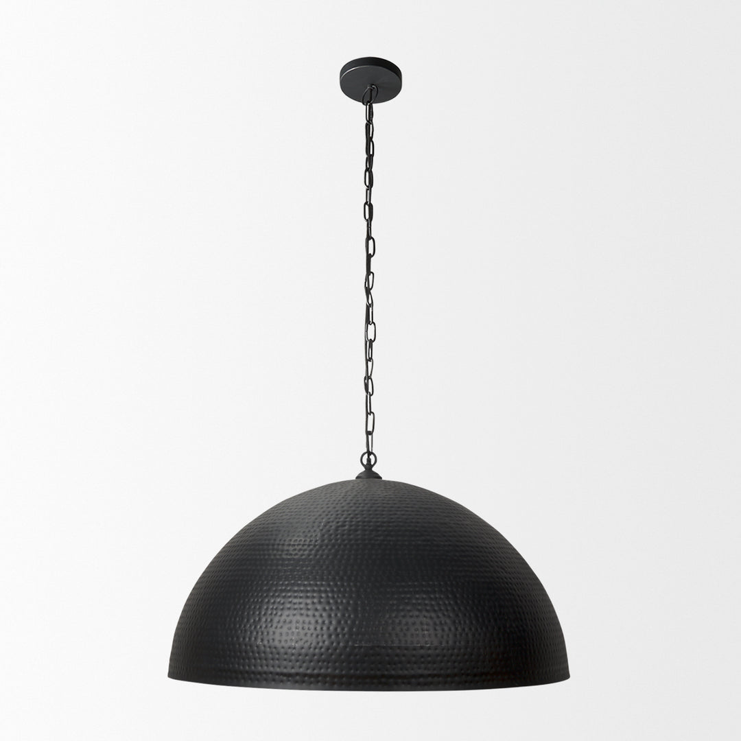 Karina 36" Round Matte Black Hammered Metal Dome Pendant Light Decor Mercana