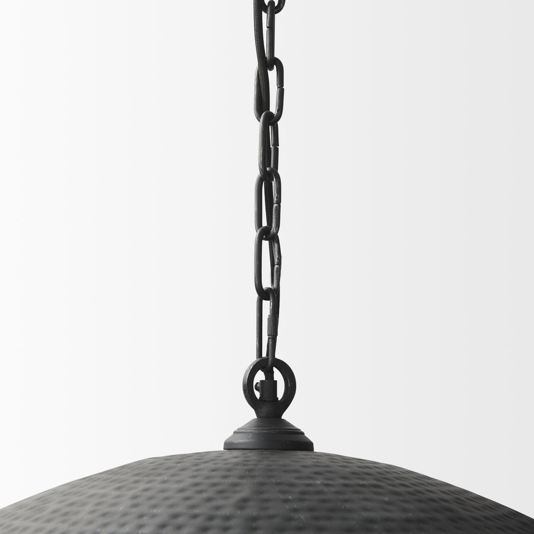 Karina 36" Round Matte Black Hammered Metal Dome Pendant Light Decor Mercana