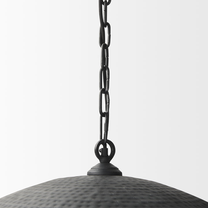Karina 36" Round Matte Black Hammered Metal Dome Pendant Light Decor Mercana