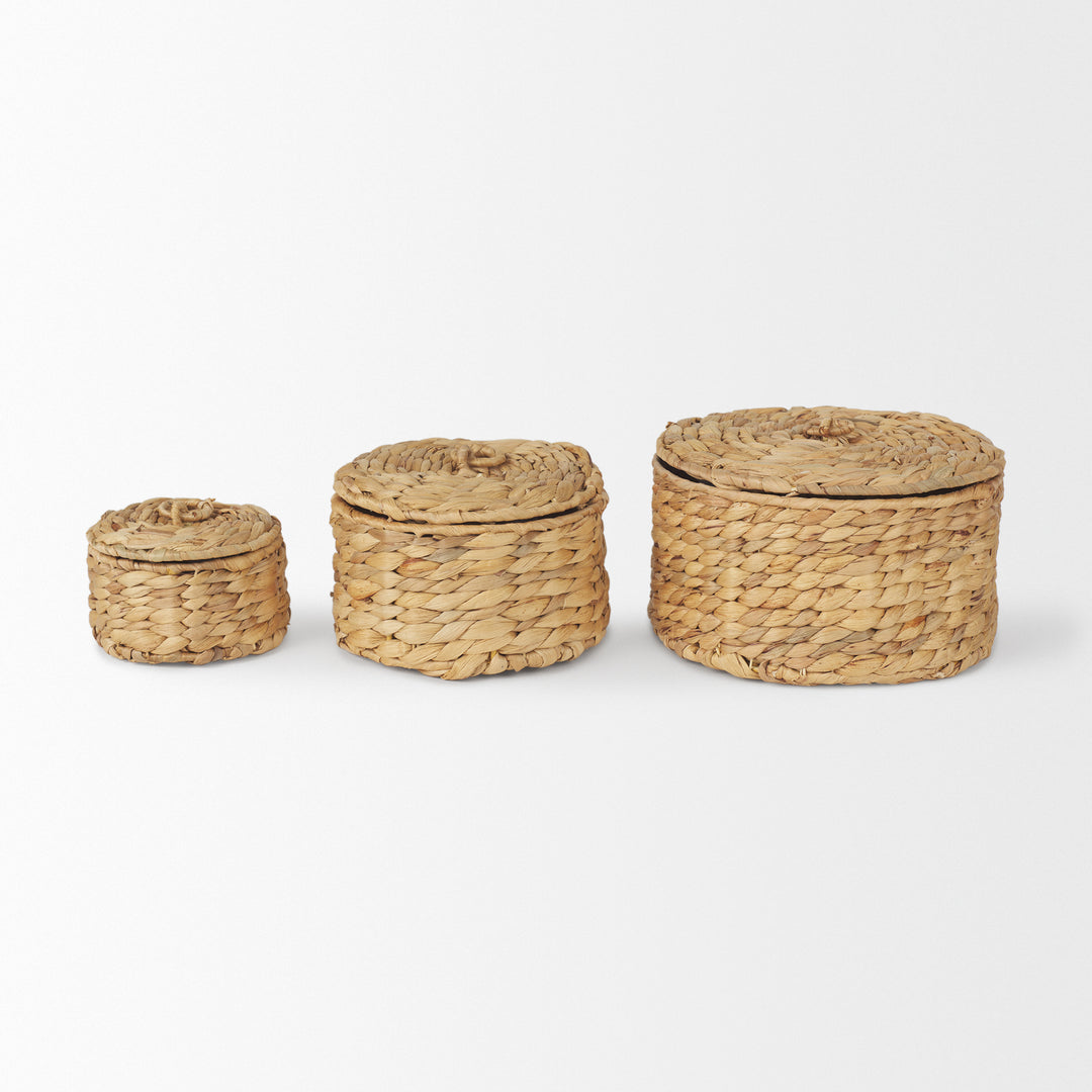 Kea Set of 3 Nesting Water Hyacinth Boxes with Lids Decor Mercana