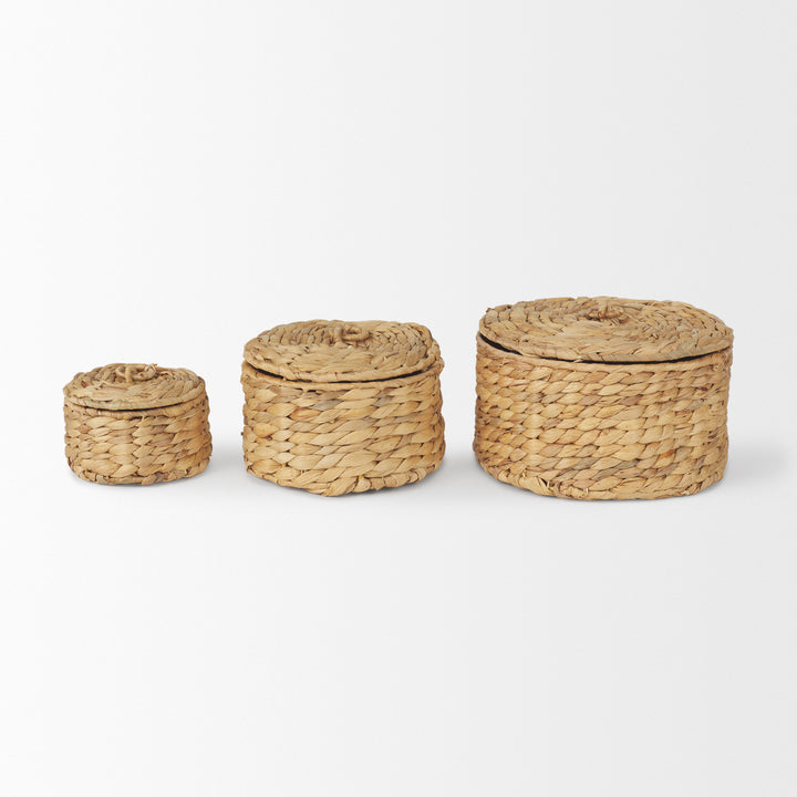 Kea Set of 3 Nesting Water Hyacinth Boxes with Lids Decor Mercana