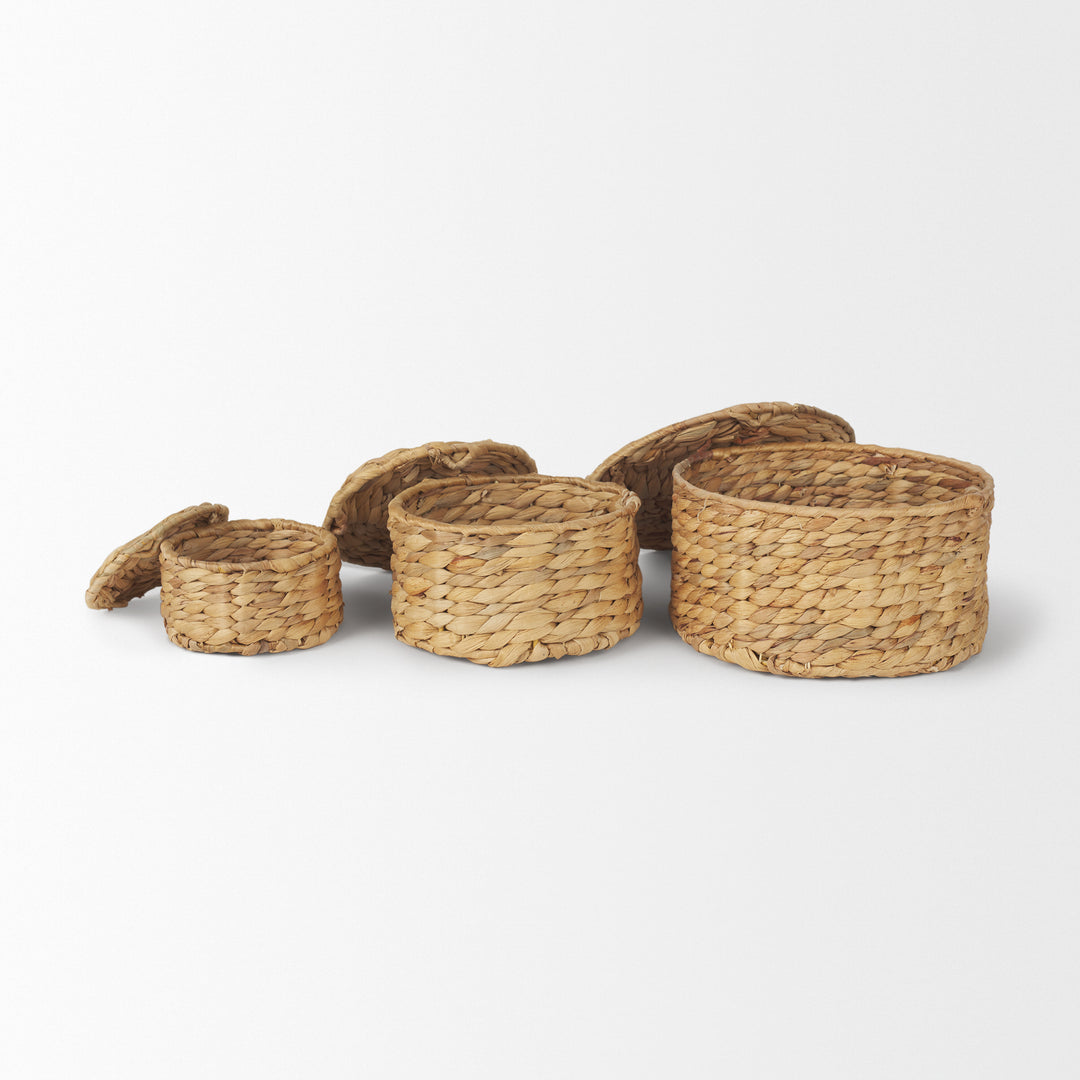 Kea Set of 3 Nesting Water Hyacinth Boxes with Lids Decor Mercana