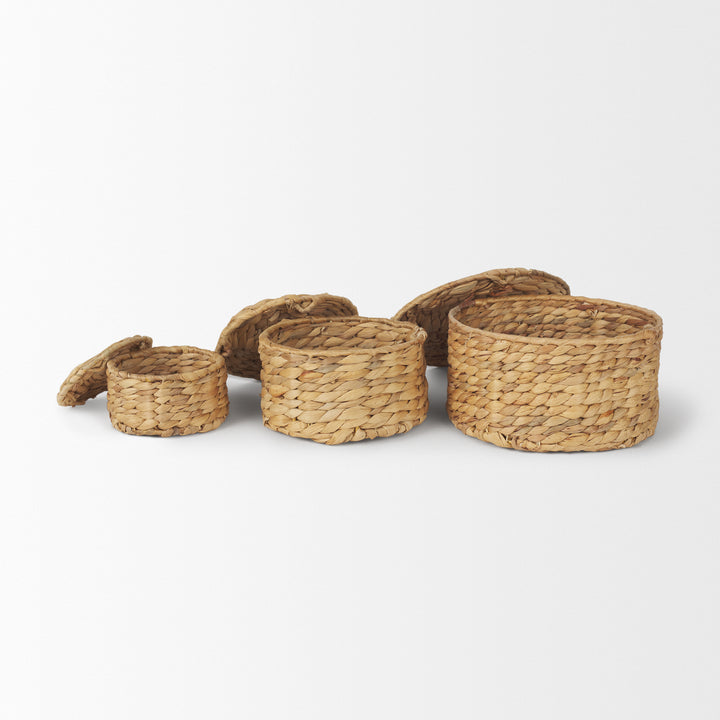 Kea Set of 3 Nesting Water Hyacinth Boxes with Lids Decor Mercana